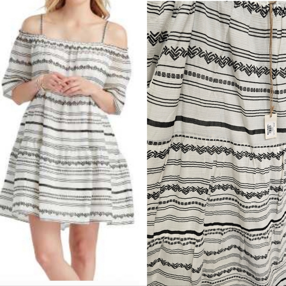 World Market Cold Shoulder black and white Aztec Tribal Boho Dress NWT Size L/XL